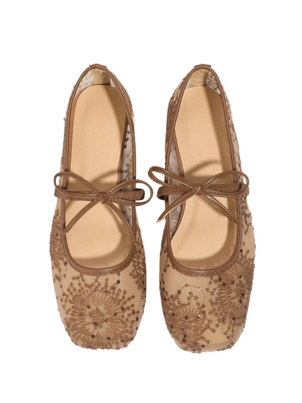 Women's Lace Mesh Ballet Flats Ballerina Maryjanes Dress Shoes